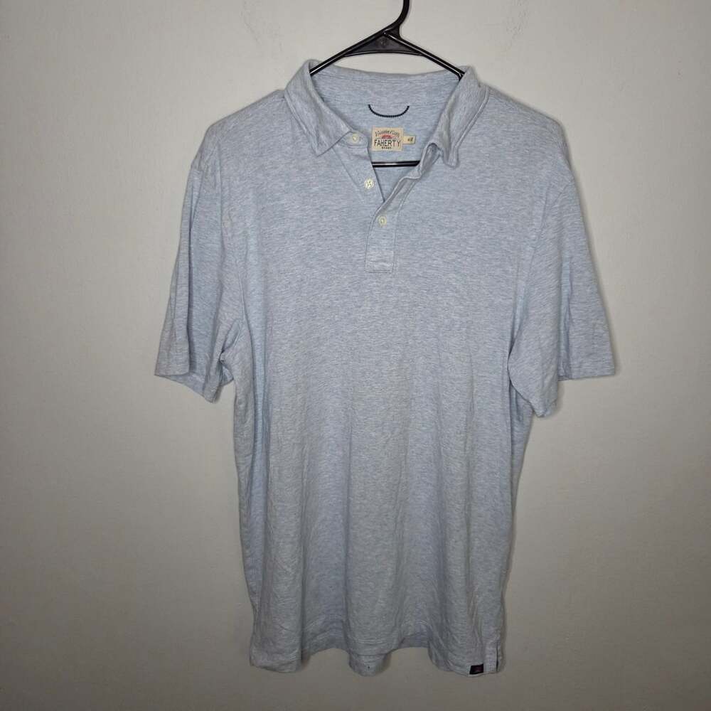 Faherty Polo Shirt Size M Light Blue Cotton Short Sleeve